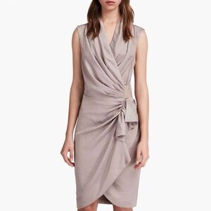 AllSaints cancity ruched mini dress pale gray Silk Sleeveless Wrap Draped